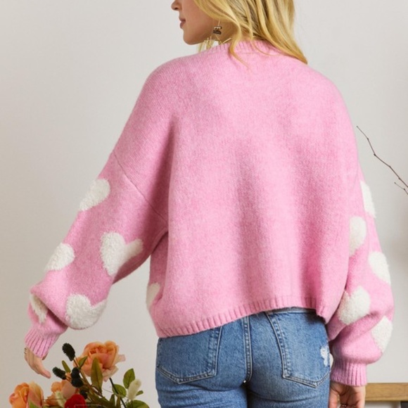 SOLD OUT Candy Pink Heart Valentines Day Crew Neck Pullover Relaxed Fit Knit - Picture 5 of 5